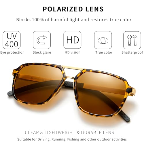 Image of Oversized Retro Aviator Sunglasses for Men Polarized Trendy Rectangle Shades 80s 90s Sun Glasses