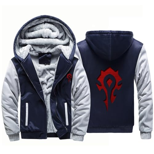 BYXLMS Mens Pullover For The Horde/Warcraft World Zip Up Hoodies Fleece Jackets Heavyweight Outerwear Fall Winter Sweatshirt Tops for Men-Dark Blue A||L