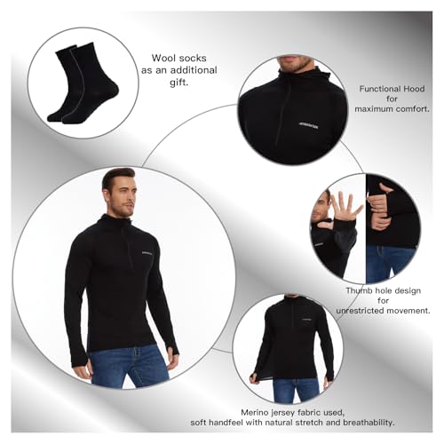 Merino Wool Hoodie Men Lightweight Merino Wool Base Layer Mens quarter zip hoodie sweatshirt3