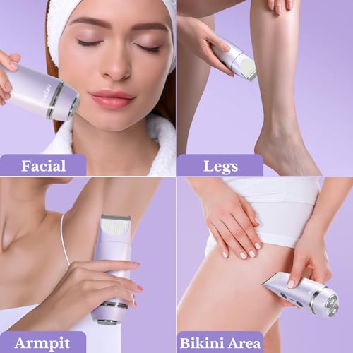 Image of Bikini Trimmer for Women,2 in 1 Electric Razors for Women Electric Shaver for Cordless Body Hair Trimmer Shaver for Trip,Replaceable Lady Facial Razor Bikini Trimmer for Legs Private (Purple)
