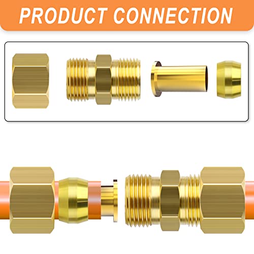 Gasher 100Pcs Brass Compression Fitting, Brass Compression Insert Tube Support 3/8" Tube Od #TOP3