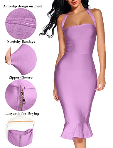 Image of houstil Women's V Neck Halter Fishtail Bandage Bodycon Dress Party