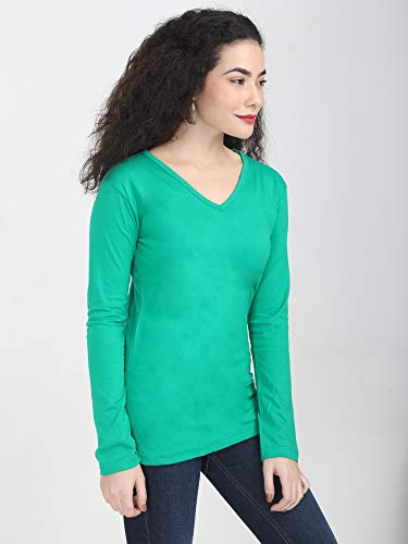 Image of FLEXIMAA Women's Cotton Plain V Neck Full Sleeve T-Shirt