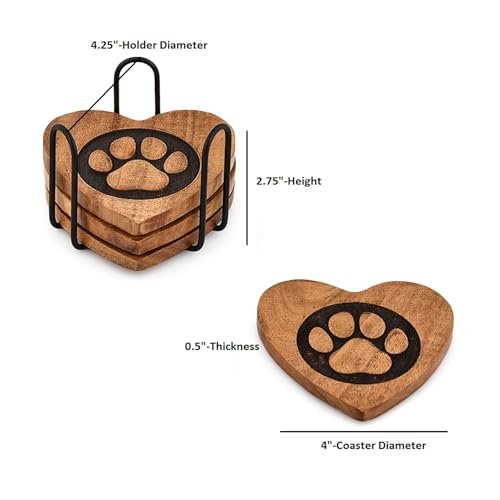Kimona Coaster Set Heart Shaped Paw Coaster with Iron Holder Stand for Table Protection for Kitchen Office Home (Set of 4)