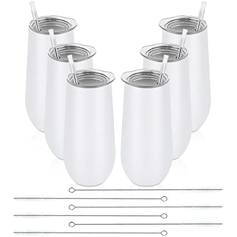 Lifecapido 6 Stück Champagnergläser ohne Stiel, 340 ml, isolierte Champagnergläser mit Deckel, Edelstahl-Champagnerglas Cover