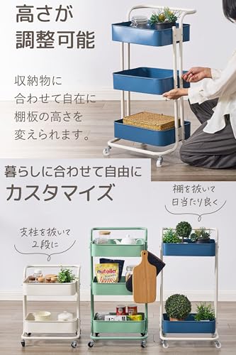 キッチンワゴン キャスター付き 3段 2段 ハンドル付き スリム マルチワゴン 北欧 パステルカラー 収納ラック [2]
