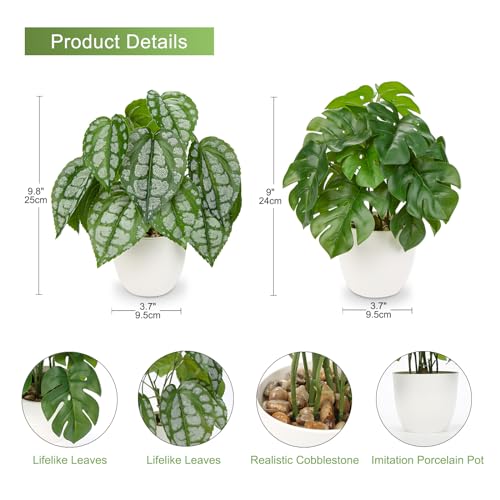 Miniatura 2 de Oairse Juego De 2 Plantas Falsas En Macetas De 24 Cm, Planta Artificial De Monstera Pequeña, Falso Pothos, Plantas En Maceta Decorativas Tropicales Realistas Para Decoración Del Hogar, Cocina, Baño