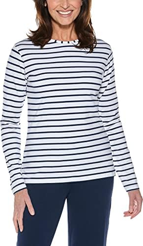 Coolibar UPF 50+ Women's Long sleeve T-Shirt - Sun Protective,Medium,Navy/White Stripe