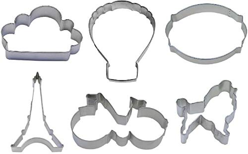 6 Piece French Paris Cookie Cutter Set Eiffel Tower Hot Air Balloon Bicycle naLG -869