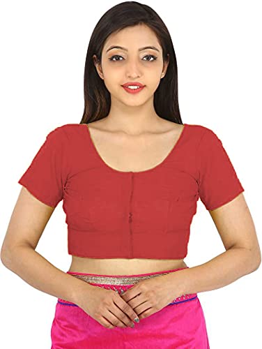 Image of Namita Round Neck Readymade Pure Cotton 2by2 Blouse Combo (Froly-Chestnut) Size: (38)