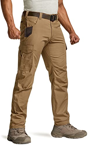 CQR Men's Ripstop Work Pants, Water Resistant Tactical Pants, Outdoor Utility Operator EDC Straight/Cargo Pants, Work Cargo Coyote, 34W x 30L