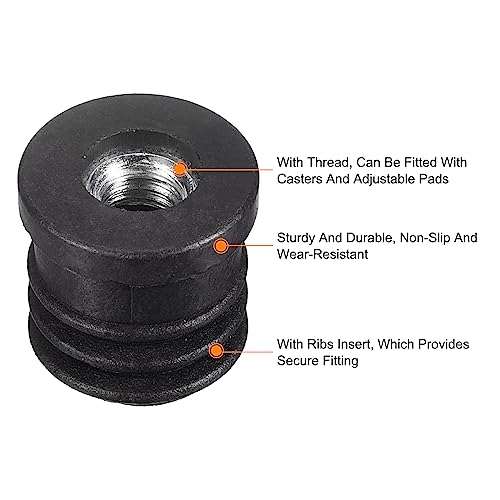 Image of uxcell 8Pcs Inserts for Round Tubes with M6 Thread, for 15mm /0.59 inch ID Round Tube, Round Black Plastic Plug Caster Insert Chair End Caps Furniture Leg Plug