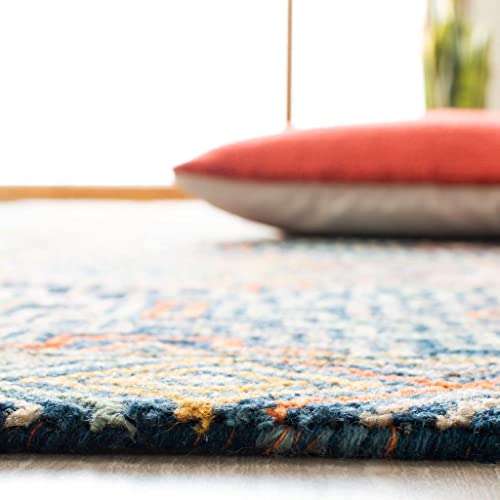 Image of Hand-Tufted Wool Carpet for Living Room 6x9 feet Teal Blue & Navy Geometric Design Anti-Skid High Pile Thick Carpet & Rugs for Bedroom & Hall