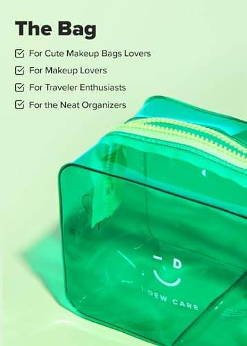 I DEW CARE Makeup Bag - Green Pouch | Cosmetic Standing PVC Clear Case, Water-resistant, Durable, Vacation Travel Friendly, Portable Cosmetic carry for Women & Men, Organizer2