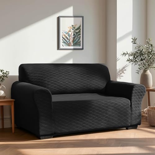Deconovo Stretch Sofa Abdeckung waschbar Sofabezug dehnbar Sofaüberwurf Sesselbezug Sofahusse Super Elastisch für Wohnzimmer, 4-Sitzer, 237 * 83 * 89cm, Schwarz