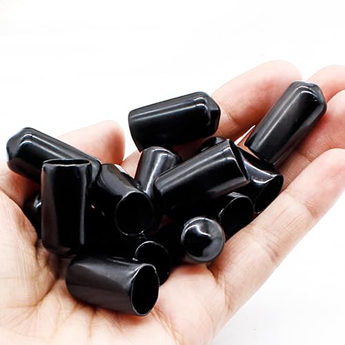 Image of Hordion 100Pcs 3 /8 Inch Rubber End Caps, 10mm Round Rubber Caps | Screw Thread Protectors, Black Bolt Screw Vinyl Caps, Round Tube Bolt Cap Cover Thread Protectors Safety Cover