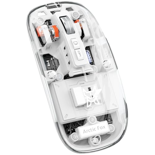 Image of Arctic Fox Pureview Transparent Wireless and Bluetooth Rechargeable Mouse, USB Receiver,LED Battery Magic Silm for Office /PC /Mac /Laptop /Apple /ipad(Frost White)