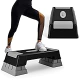 COSTWAY Höhenverstellbarer Aerobic Stepper mit 3 Stufen 12 / 17 / 22cm, Steppbrett bis 150KG belastbar, Stepbench, Fitness Stepper für das Heim-Fitness (Grau)