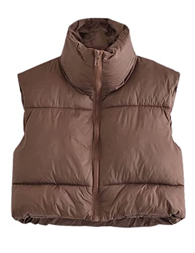 Athlisan Womens Cropped Puffer Vest Zip Up Stand Collar Sleeveles...