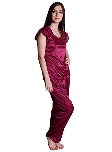 Image of Women's Soft & Smooth Satin Solid Nightwear Payjama Tikkle Night Suit Set