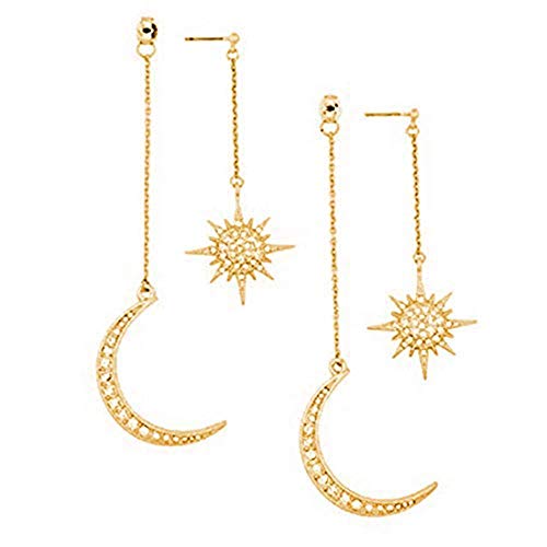 Zuo Bao Dainty Crescent Earrings Sunburstand and Moon Dangle Drop Earrings Celestial Galaxy Jewelry (Gold)