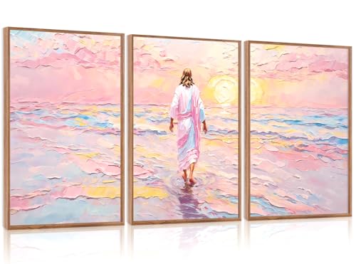 CHDITB 3Pcs Jesus Walking on Water Framed Canvas Wall Art 24x36 Inch