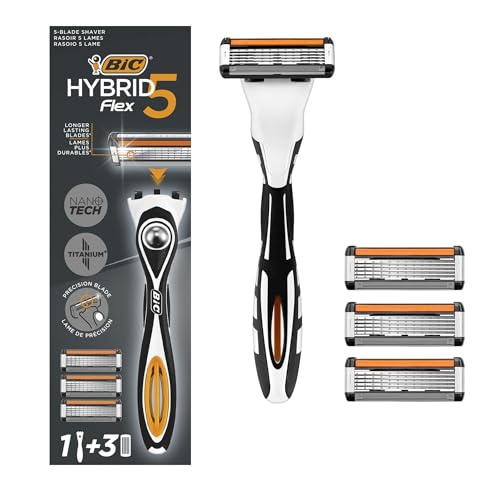 BIC Hybrid 5 Flex Rasoio Ricaricabile da Uomo, Starter Kit con...