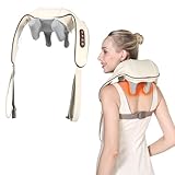 KppeX 4D Deep Cordless Tissue Kneading Neck Massage with Heating Function, Shiatsu and Shoulder Massage Pillow,Back and Leg Pain Relief, Gifts for Men or Women(Lvory White)