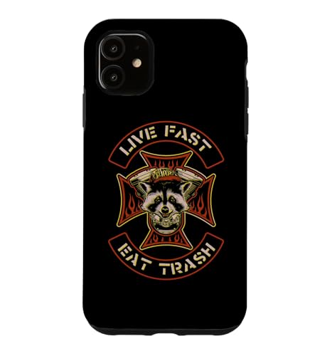 "Live Fast Eat Trash" Raccoon Trashpanda Lowbrow Retro Biker �X�}�z�P�[�X iPhone 11 �p