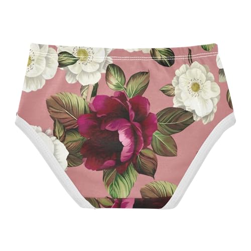 Floral White Burgundy Flowers Red Panties for Girl Toddler Underwear Custom Cotton Funny Briefs Girls Undies 2t2