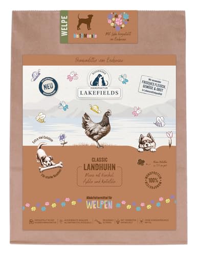 Lakefields Classic Trockenfutter für Welpen | Huhn 60% | 1 x 1kg | Getreidefreies Welpenfutter trocken | Natürliche Zutaten in Lebensmittelqualität | Fenchel, Apfel & Kartoffeln | Neue Rezeptur