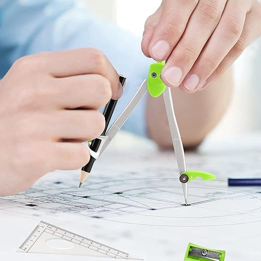 Image of Geometry Set, 8-in-1 Math Kit Drafting Tools Include Study Compass, Graphic Compass, Protractor, Pencil, Eraser, Triangle, Set Square, 15cm /6 inch Ruler, Storage Box