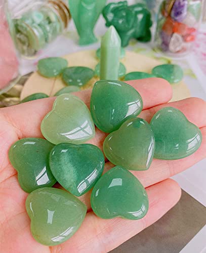 Image of QINJIEJIE 20 PCS Green Aventurine Natural Heart Healing Crystals Polished Crystal Cute Mini Stones Pocket Palm Love Gemstones Set Bulk Wholesale Reiki Energy Balancing Meditation Valentine's Day Gift