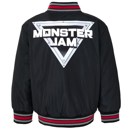 Image of Monster Jam Boys' Zip-Up Bomber Jacket Toddler to Big Kid | Full Front Hidden Zipper, Tapered Ribbed Collar, Side Seam Pockets, Warm Quilted Lining
