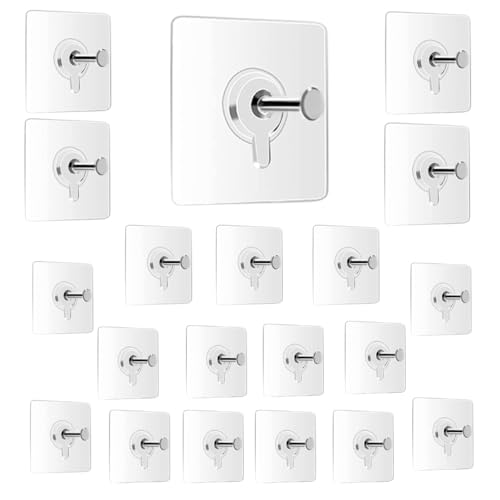 Image of Maxxic Labaratories (20 Pcs) Self Adhesive Wall Hooks Heavy Duty for Hanging | Nail Free Sticky Hooks for Wall Heavy Items Without Drilling, Transparent Wall Hanger Hook (Bolt 20)