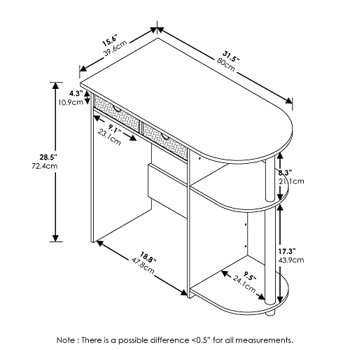 Furinno Go Green Home Laptop Notebook Computer Desk/Table With 2 Drawer Bins, Beech/Ivory/White #TOP2