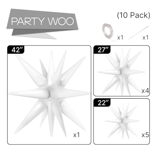 Image of PartyWoo White Star Spike Balloons 10pcs Explosion Foil Mylar Balloons