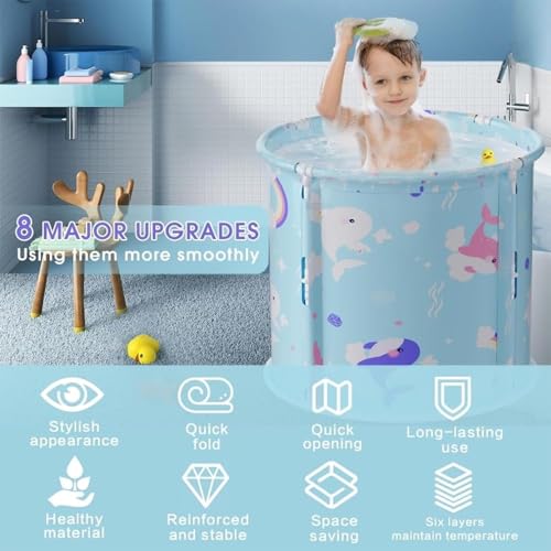 Image of Adult Folding Bathtub Portable Soaking Tub, Collapsible Family SPA Barrel, Maintaining Hot & Cold Temperature With Drainage Hole & Thicken Layer for Home Hot Water & Ice Bath (Ocian Bath)