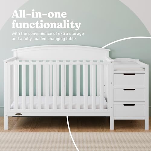 Image of Graco Benton 4-in-1 Convertible Crib and Changer, White | GREENGUARD Gold Certified, Baby Crib & Changing Table Combo, Includes Water-Resistant Changing Pad, Converts to Full-Size Bed