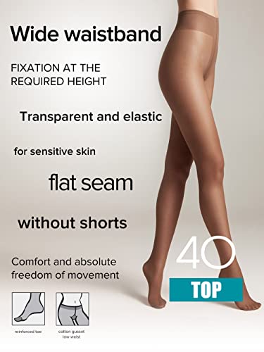 Conte Tights Sheer To Waist Hipster Low-Rise Pantyhose With Adjustable Belt, Top 40 Den, Tan (Bronz), Small #TOP2