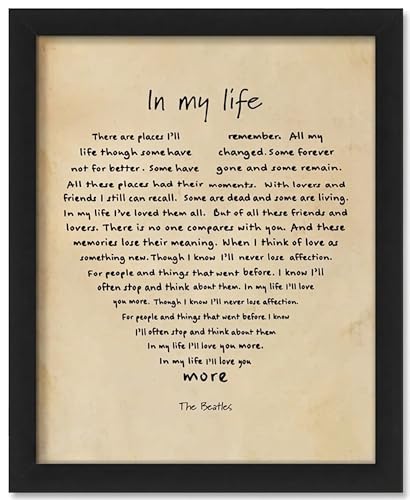 In My Life Song Lyrics Wall Art 11x14 | Classic Rock Music Decor | Vintage Love Song Print | Anniversary Wedding Gift | Framed