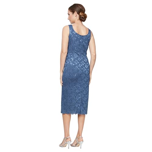 Image of S.L. Fashions Women's Tea Length Sequin Lace Mother of The Bride Dress with Illusion Sleeve Jacket