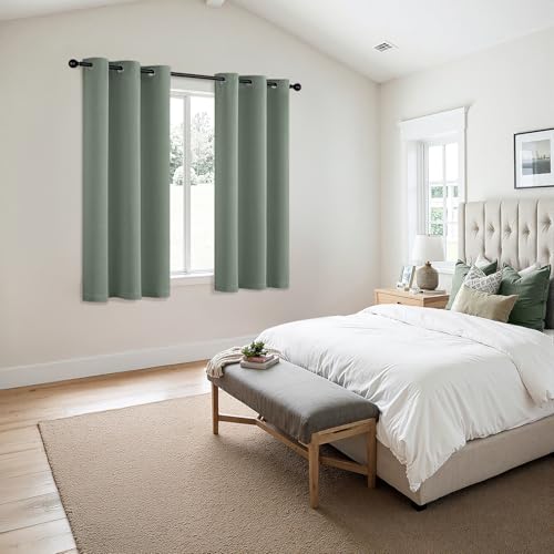 Image of MIULEE Blackout Curtains for Bedroom Living Room 2 Panels, Thermal Insulated Room Darkening Drapes Grommet Noise Reducing Light Blocking Window Treatments 45 Inches Long 40x45 Inch Light Green