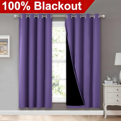 Image of NICETOWN Lilac Purple Full Shade Curtain Panels, Pair of Energy Smart & Noise Blocking Out Blackout Drapes for Dining Room Window, Thermal Insulated Guest Room Lined Window Dressing, 52 x 72 inch