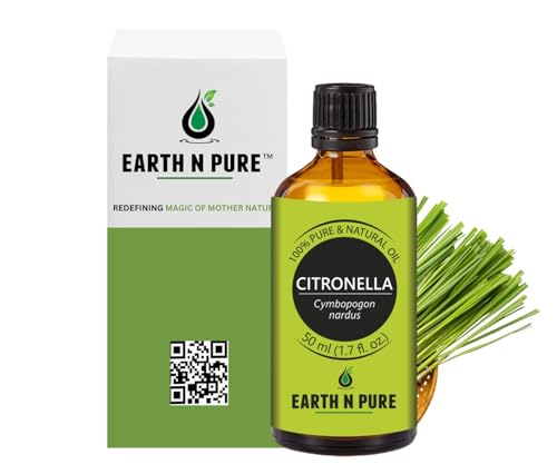 Image of Earth N Pure Citronella Essential Oil | 100% Pure & Natural | Steam Distilled & Undiluted | Outdoor Freshness, Home Fragrance & Aromatherapy | Vegan & Cruelty-Free | 50ml