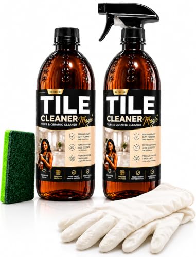 Image of Chemwit Tile Cleaner Liquid Strong (Pack of 2 with Spray, Brush & Gloves) - Heavy Duty - Australian Technology for Bathroom Floor & Wall Tiles - Stains Remover for Tiles - Grouts - Ceramics - Cement