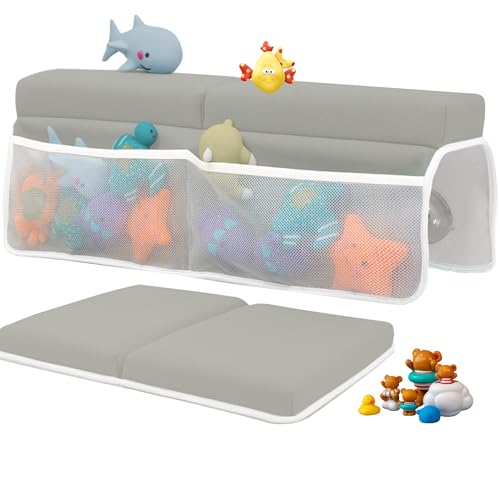Image of RIPPLERISE Bath Kneeler and Elbow Rest Pad Set, 1.5 inch Thick Kneeling Pad for Knee Arm Support - Large Kneeling Pad with Toy Organizer for Baby Bathing Time