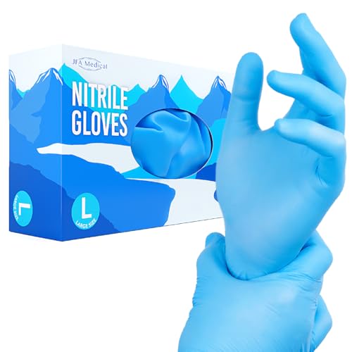 JFA Medical Disposable Powder Free, Latex Free, Food Grade, Food Prep Blue Nitrile Gloves - Box of 100 (Large)