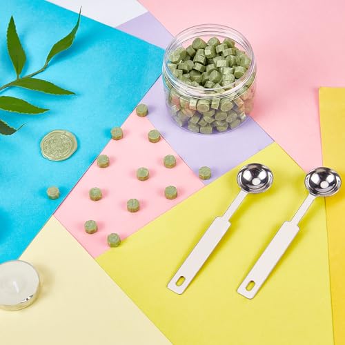 CRASPIRE 280 Stück Octagon Sealing Wax Beads Sticks Mit 4 Stück Teekerzen Und 2 Stück Wax Melting Spoon Zum Versiegeln von Wachsstempeln (Grün)
