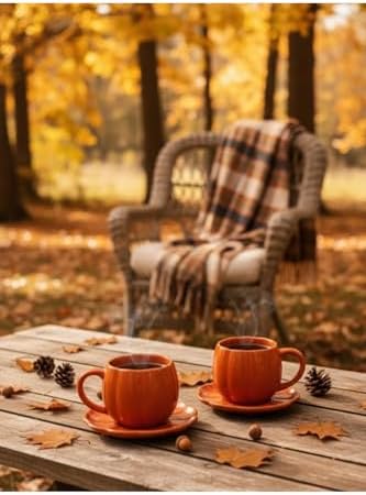 Viyalente El Yapımı 1 Adet Tabaklı Seramik Bal Kabağı Kupa Çay Kahve Fincan Takımı 250 Ml - Görsel 7